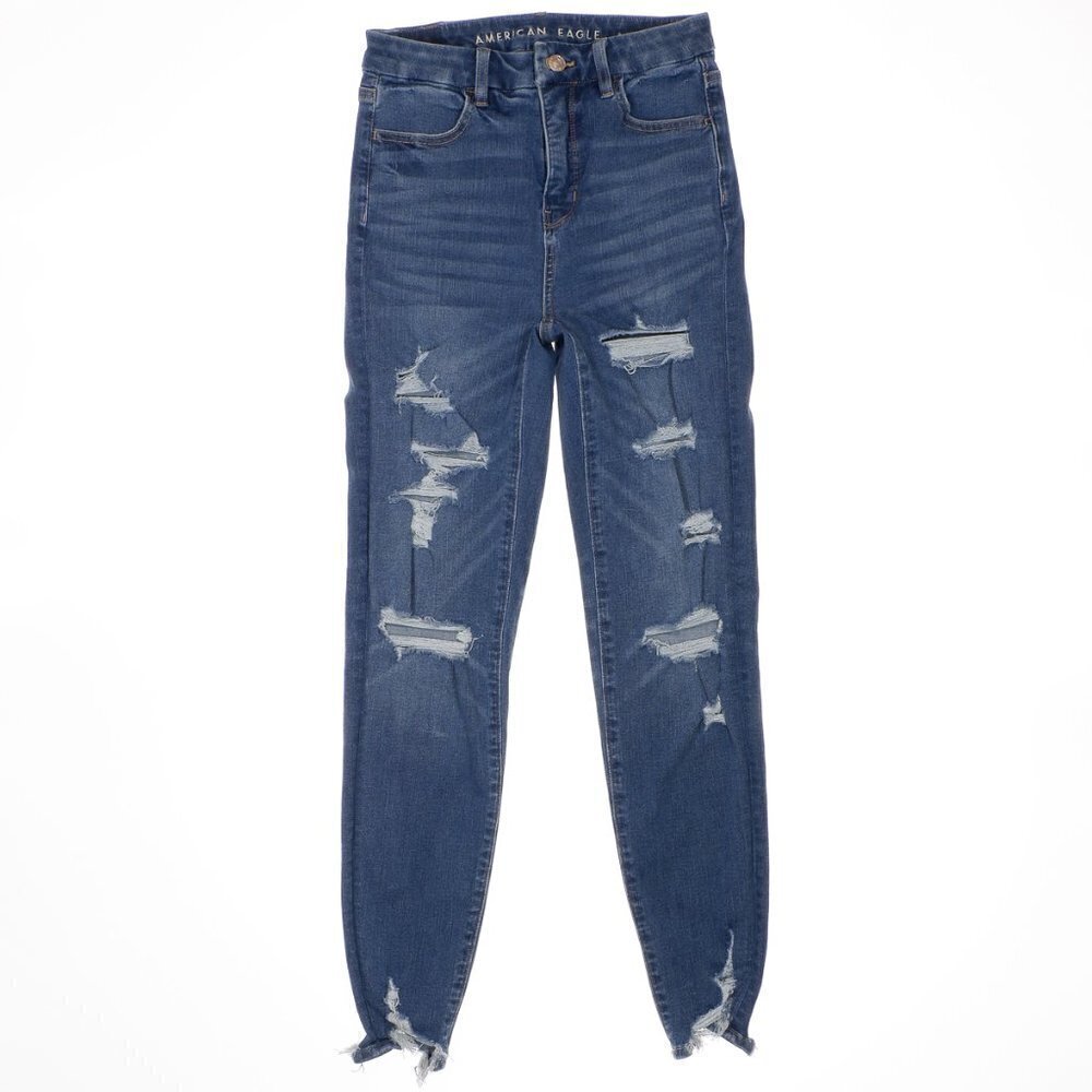 American Eagle Dream Jeans Size 0 Womens Curvy Super Hi Rise Distressed 26x27.5